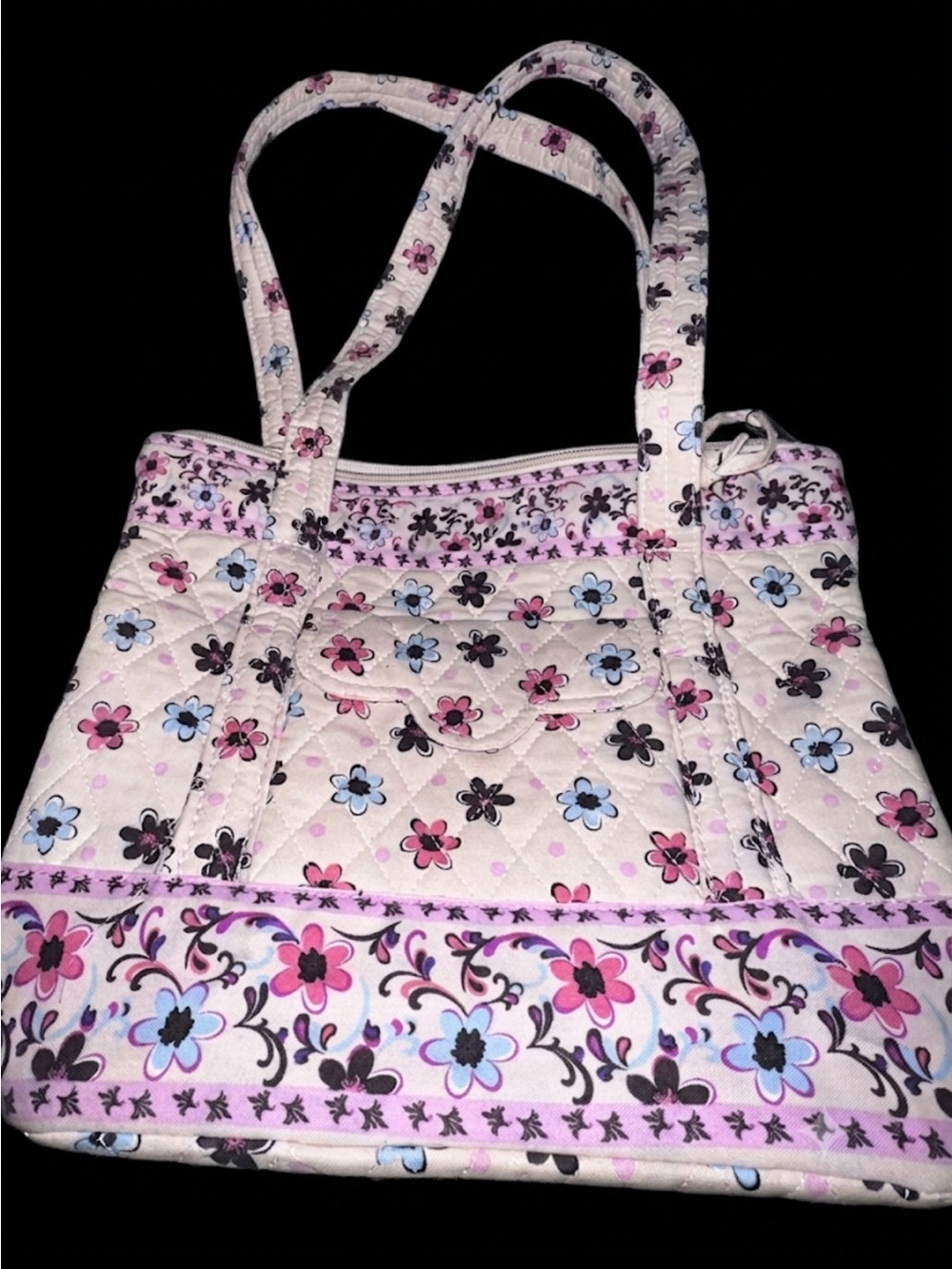 Quilted Floral Tote Bag in Pink and Blue
